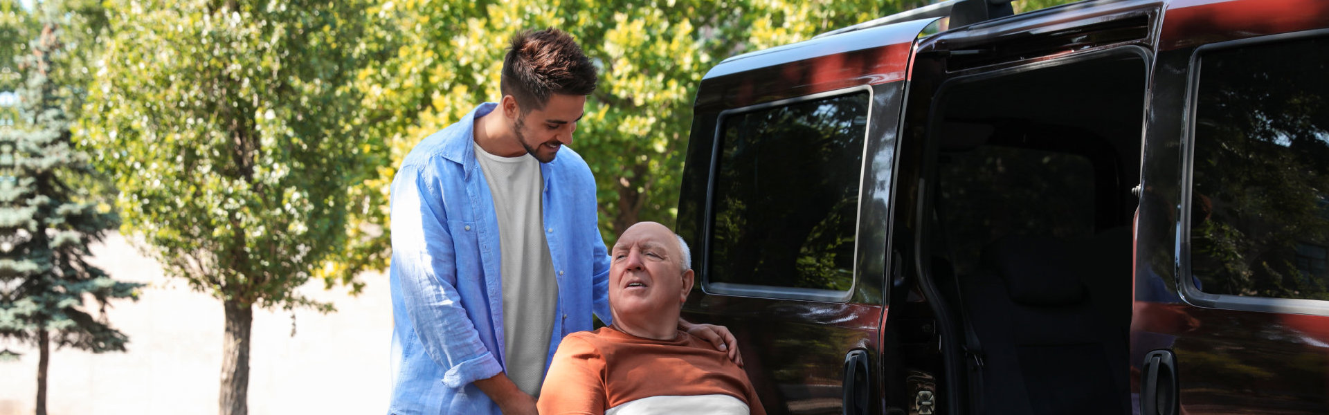 man preparing his patient in boarding a van